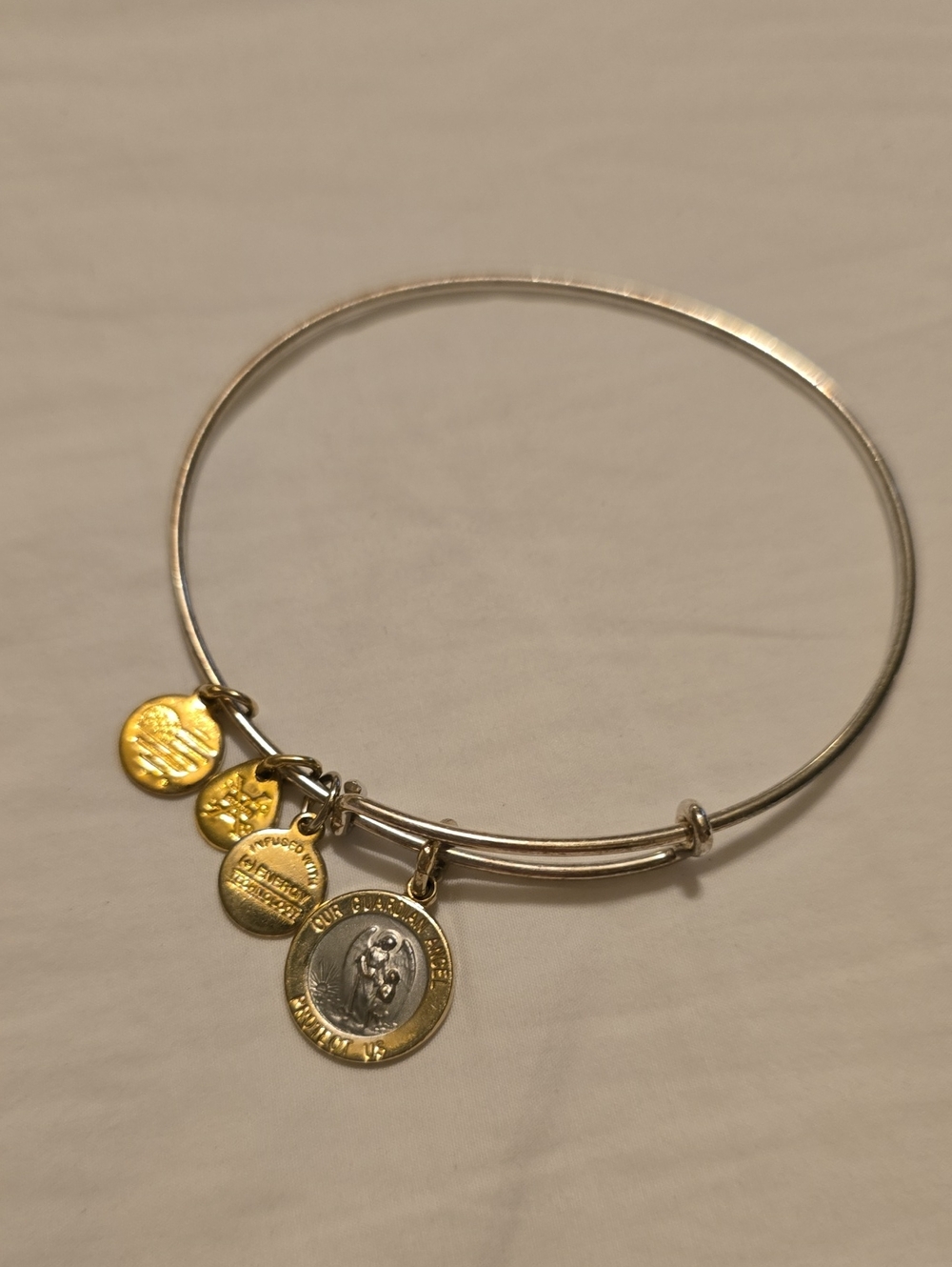 Alex And Ani Two-Tone Gold and Silver Charm Bangle Bracelet. Our Gaurdian Angel